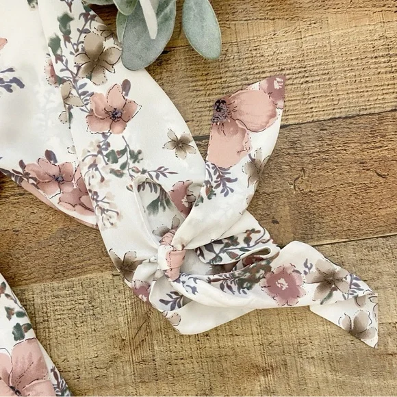 Floral Blouse, Wrap Style, Flowy, 3/4 Length Sleeves, Longer in Back - Picture 5 of 11